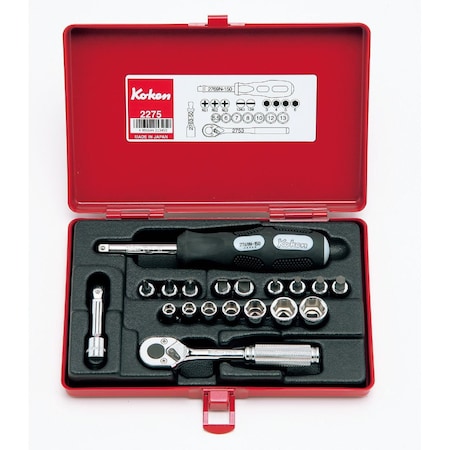 Ko-Ken Socket set 6 Point 19 pieces 1/4 Sq. Drive 2275